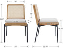 Mid-Century Dining Chairs Set of 2, Accent Linen Fabric Side Chairs with Rattan Backrest Metal Legs Kitchen Chairs for Dining Room Living Room