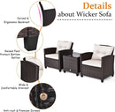 3 Piece Patio Furniture Set White PE Rattan Wicker Outdoor Sofa Set With Washable Cushions And Tempered Glass Tabletop