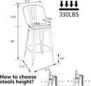 26 Inch Swivel Bar Stools Set Of 4 With Large Wooden Seat Matte Black High Back Design