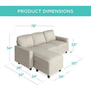 Compact Beige Linen Sectional Sofa With Chaise And Reversible Ottoman