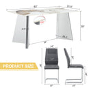 Table and chair set.63'x31.5x30' Luxurious Pandora patterned Sintered Stone Tabletop with Silver Stainless Steel Butterfly Legs.Paried With 6 Dark Gray High-quality PU Chairs With Arched Metal Legs.