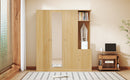 4-Door Wardrobe with Shelves, Drawers, and Full-Length Mirror, Natural