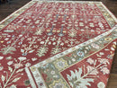 Indian Rug 10x14, Wool Hand Knotted Flatweave Carpet, Tree of Life, Red and Green
