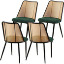 Green Rattan Dining Chairs Set of 4,Boucle Chairs with Natural Cane Back, Upholstered Dining Room Kitchen Chair for Dining Room Kitchen, Living Room