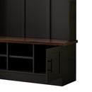 ON-TREND Versatile 3-in-1 Hall Tree with 6 Hooks, Farmhouse Walnut Storage Bench with Adjustable Shelves, 55'W Modern Entryway Coat Rack with Multiple Storage Space for Mudroom, Living Room, Black