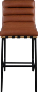 Burke Collection Modern Cognac Vegan Leather Bar Stool Matte Black Frame