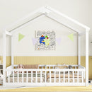 Double Twin House-Style Floor Bed with Fence, Guardrails, without door, White(Old Sku:W504P143317)
