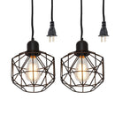 7"W 1-Light LED Metal Cage Plug-In Swag Pendant Lights (Set of 2) Bronze Finish
