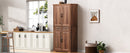 K&K 71' Tall Kitchen Pantry Cabinet with 3 Pull Out Cabinet Organizers, Farmhouse Embossed Texture Storage Cabinet with 6 Door Shelves, 2 Drawers, Freestanding Cupboard for Kitchen, Dining Room Brown