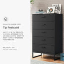 Modern 5-Drawer Chest with Safety Stop, Black Finish for Bedroom