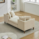 Beige Chenille Upholstered Chaise Lounge with Nailheads, Sleeper Sofa Couch With 4 Throw Pillows&2 Bolsters, Daybed with Rubberwood Legs, 75.2'' Wide