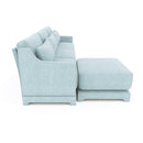 Sky Blue Three-Seater Chenille Sofa with Movable Ottomans, High-Resilience Sponge, Easy Install