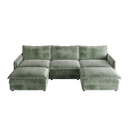 Corduroy Fabric 3-Seater Comfy Cloud Couch with 2 Movable Footrest for Living Room,Oversized Deep Seat U Shaped Couch Set, Upholstered Large Size Deep Seat 2-Seat Sofa with 3 cushions
