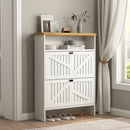 4-Layer Folding White MDF Shoe Cabinet with Metal Rounded Corners – Convenient Shoe Storage