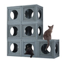 Grey Pine Wood Outdoor Cat House with Shelves and Weather Protection, Removable Wood Boxes