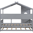 Wooden Twin Size House Bed With Trundle, Modern Design for Kids with Storage Shlef, Gray