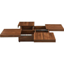 Square Marble Veneer Coffee Table Sliding Top with Storage in Walnut 39.4"