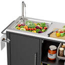 Outdoor Grill Cart with 304 Stainless Steel Sink and Cabinet, Black and Silver, L38' x W18' x H35'