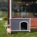 Medium Wooden Outdoor Dog House with Waterproof Roof and Elevated Floor in Grey