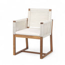 Outdoor Dining Chairs Set of 2, Acacia Wood Patio Armchair with Rope Design Back and Arms and Washable Cushion,for Backyard, Poolside, Garden,White
