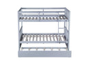 Full Over Full Rubber Wood Bunk Bed with Trundle, Ladder and Guardrails, Convertible to 2 Full Size Beds, with Twin Size Trundle,Light Grey