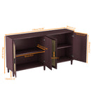 70' Rattan Buffet Cabinet with Storage, 4-Door Sideboard Buffet Cabinet with Adjustable Shelves for Kitchen, Living Room and Dining Room, Easy Assembly,Brown