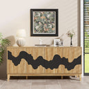 63 Inch Buffet Cabinet White With Blue Water Pattern
