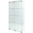 Two-door LED lights  Glass Display Cabinet 4 Shelves with Door, Floor Standing Curio Bookshelf for Living Room Bedroom Office, 64.7'*31.7'*14.3', White