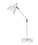 Cresswell 23"H 1-Light Ariculating Adjustable Mid-Century Metal Desk Lamp with Power Outlet, White Finish