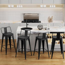 26 Inch Black Industrial Metal Bar Stools Set Of 4 For Indoor Outdoor Weather Resistant Ergonomic Comfort