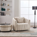 Oversized 40.35 in. Velvet Swivel Barrel Accent Chair and Ottoman Set with Storage, Beige