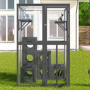 Grey Pine Wood Outdoor Cat House with Shelves and Weather Protection, Removable Wood Boxes