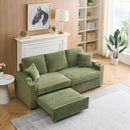 80-inch two-in-one folding sofa, foldable and hidden lying function, corduroy fabric, equipped with cup holder and pillow, easily adapts to the living room space, green