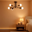 Modern Sputnik Chandelier Six Light Ceiling Fixture With Six LED Bulbs Black
