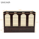 Queen Size Murphy Bed, Pine Wood Cabinet Bed with Power Station and Rattan Decoration Panel,Espresso