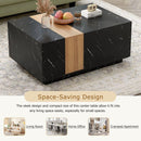 Modern 35.4 x 23.6 Inch Two-tone Coffee Table with Faux Marble and Walnut Wood Grain Finish, Rectangular Center Table with 2 Storage Drawers, Practical Cocktail Table for Living Room, Black