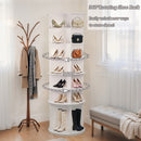 7 Tier Rotating Shoe Rack with High Base Design, Freestanding 360° Organizer for 28 Pairs , White PVC