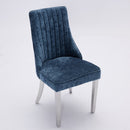 Rayon Cloth Flocking Chenille Dining Chairs Channel Kitchen Dinner Chair Comfy Fabric Upholstered Accent Chair for Dining Room with Silver Brushed Stainless Steel Legs,Set of 2 (Blue), SW1747BL