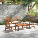 Acacia Wood Outdoor Conversation Set With Cushions White