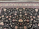 Pak Persian Rug 9x12, Floral Allover, Hand Knotted Oriental Carpet 9 x 12 ft, Black and Cream, Detailed, Wool with Silk Highlights, Vintage