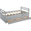 Twin Size Bed with Headboard, Footboard, Trundle and Three Storage Drawers, Twin Size Pine Wood Bed with Headboard, Footboard,Grey