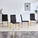 A Set of 4 Black PU Leather Backrest Chairs with Gold Metal Legs - A Perfect Pairing, Ideal for Minimalist and Modern Home Décor Styles, with Product Dimensions of 16.2*18.5*34.6 inches