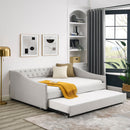 Upholstered Tufted Daybed With Drawers, Waved Arms