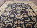 Indo Mahal Rug 8x12, Indian Sultanabad Handmade Area Rug, Vintage Hand-Knotted Wool Black Floral Traditional Oriental Dinning Room Rug