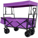 480Lbs Collapsible Wagon with Canopy,Wagon Stroller with 7' All-Terrain Wheels, Lightweight Foldable Wagon, Large Capacity for Camping, Shopping, Sports, and Garden Use, purple