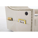 cream white fabric swivel rotating accent chair with USB and magazine book for living room and hotel bed room