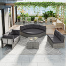 Elegant Patio Furniture Set Outdoor Daybed Rattan Sectional with Cushions and Center Table, Grey, Iron + Rattan