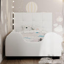 Twin Size Upholstered Platform Bed with Guardrail, White