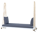 TOPMAX Patio Wooden Swing Chair, Hanging Porch Swing Bench with Cushion&Pillows, 10.8Ft Hemp Ropes for Garden,Backyard, Lawn,White