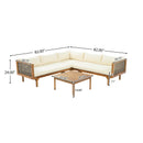 Premium Outdoor Sofa Set with Waterproof Cushions in Beige - Sectional Seating Group with Acacia Wood and Wicker